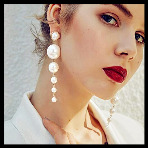 LONG PEARL STATEMENT EARRINGS - FASHION EARRING FOR WOMEN #2019